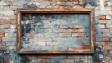 Naklejka premium A distressed brick wall encased in a grungy frame, exuding an edgy, vintage charm.