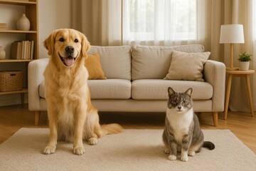 Naklejka na ściany i meble Cozy living room pets harmony.