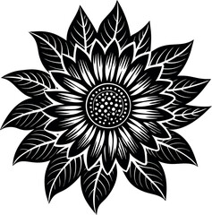 Retro Sunflower With Leaves