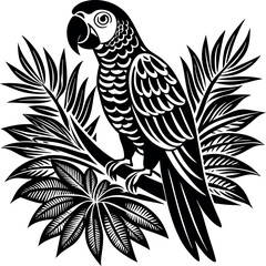 Colorful Parrot On A Tropical Branch With Retro Fo