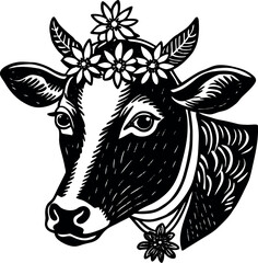 Cow With Retro Floral Crown