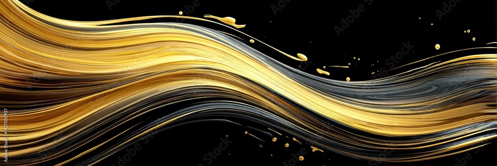 Poster Liquid Black Gold Styled as Glossy Brushstrokes Creating an Artistic Display Across the Frame With Dynamic Visuals and Flowing Lines
