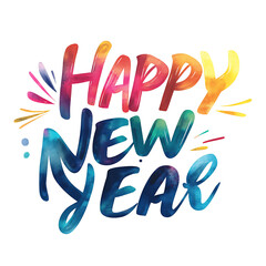 Vibrant Hand-Drawn Typography for New Year Celebration with Colorful Splash Design