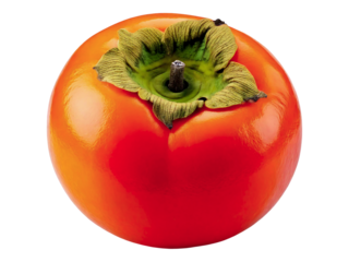 Vibrant, ripe persimmon showcased against a clean white backdrop.  Perfect for food blogs, recipe websites, or health and wellness publications.  High-resolution image ideal for print or digital use.