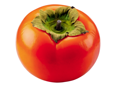 Vibrant, ripe persimmon showcased against a clean white backdrop.  Perfect for food blogs, recipe websites, or health and wellness publications.  High-resolution image ideal for print or digital use.