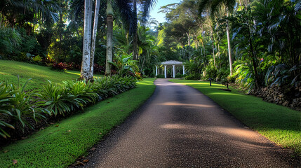 Obraz premium Tropical Garden Path With Gazebo