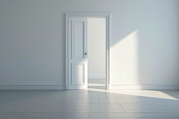 Open door with keys to new home big light room in new apartment mortgage loan investment rent real estate buying own property concept