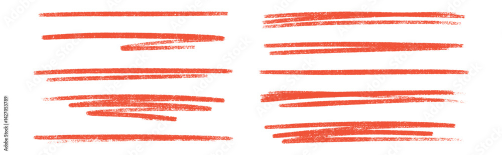 Fototapete underline red color crayon set - hand drawn chalk or marker horizontal highlighter strokes. rough te