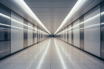 Naklejka premium photo of a empty long passageway in modern building