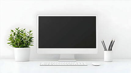 Fototapeta premium Modern Minimalist Workspace With White Desk and Computer