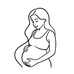 Black silhouette art of a naked pregnant woman and baby illustrates the beauty of motherhood and the symbol of new birth.