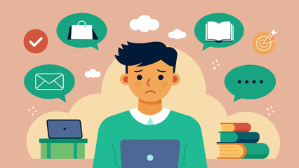 A student shares their struggles and frustrations with their social media followers seeking advice and support as they navigate the overwhelming. Vector illustration