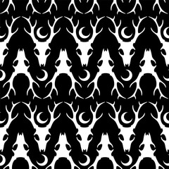 Seamless pattern with stylized deer skull and antlers