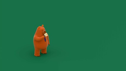 Cute cartoon bear wearing a tie and drinking coffee against green background, humorous representation of a dad during morning routine, Father's Day concept, 3D render, minimal character design © Omar