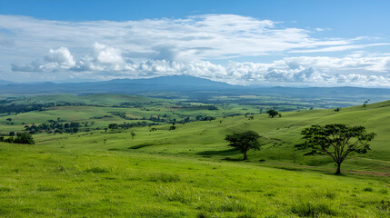 Panoramic View Of Rolling Hills And Distant City