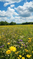 Fototapeta premium A beautiful field of wildflowers under a bright blue sky