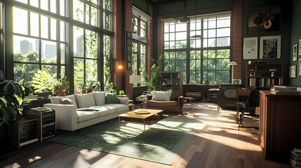 Bright And Cozy Loft Living Room With City View