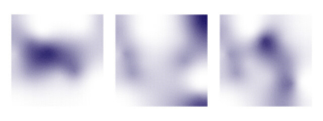 Set of blue minimalistic retro shapes. Square bitmap elements. Backgrounds with pixel monochrome gradient.