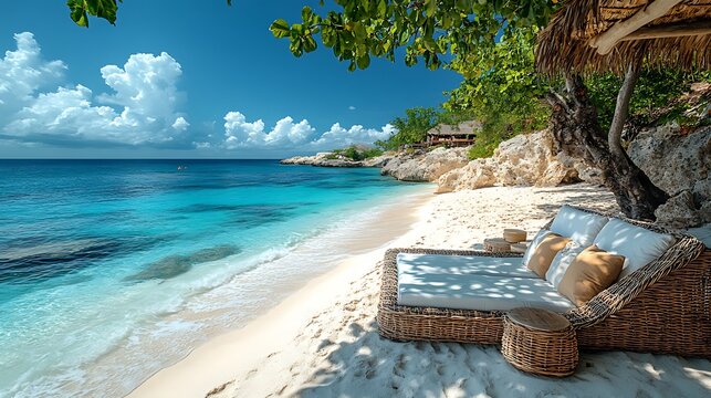 Lounge paradise tropical beach high resolution hd photo