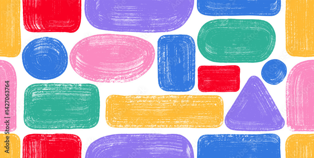 Fototapete seamless pattern squares rectangles triangle and circle. hand drawn brush strokes. seamless vector p