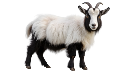 Stock photo of a black and white goat standing isolated against a black background animal farm livestock   image png on transparent background image PNG