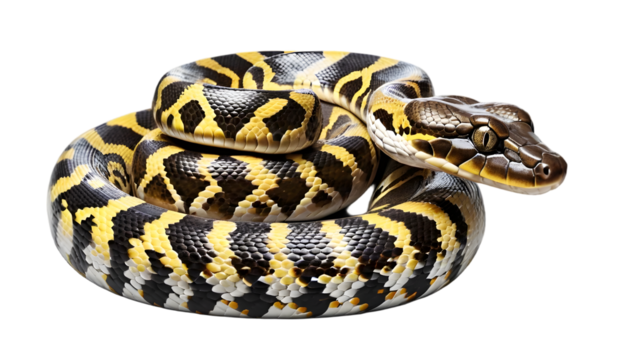 Beautiful reticulated python coiled up close up portrait reptile snake pet wildlife animal nature exotic image png on transparent background image PNG