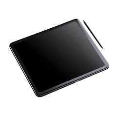 Sleek Black Tablet Top View with Stylus on Dark Surface for Technology and Design Use