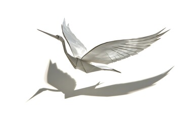Obraz premium Paper crane origami in flight, casting a shadow.