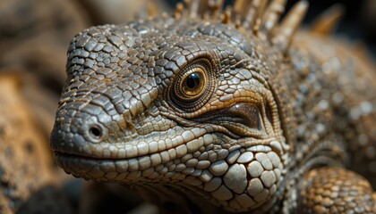Fototapeta premium Close-Up of a Resilient Lizard with Intricate Texture in Natural Habitat Setting