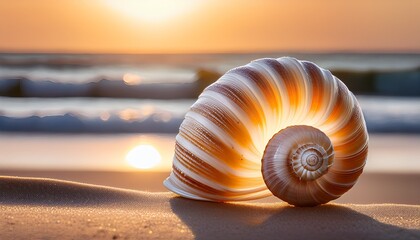 beautiful and intricate spiral shell found on a sandy beach during sunset isolated on transparent background