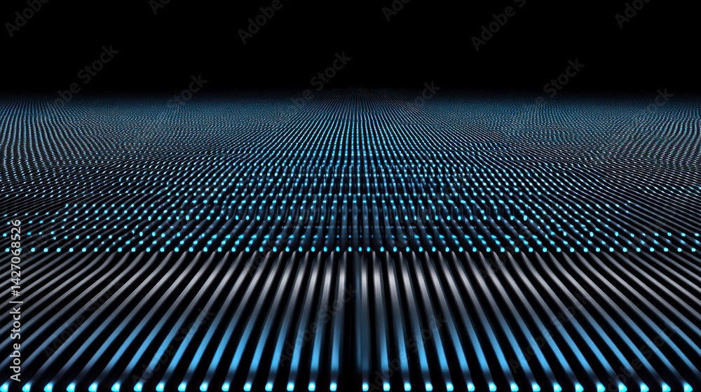 Poster digital grid pattern of glowing light points and lines.