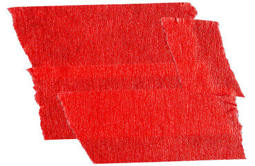 Ripped torn paper adhesive red masking tape on transparent background