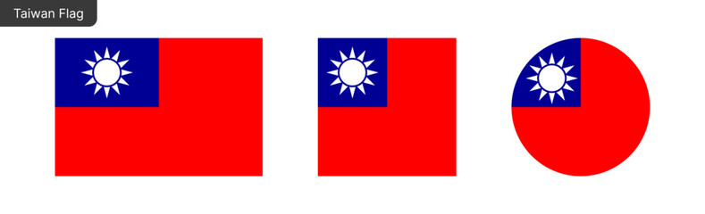 Taiwan flag PNG vector. Taiwan Square and round icon isolated on transparent PNG background. Taiwan flag icon