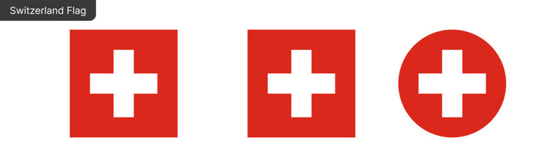 Switzerland flag png vector. Switzerland Square and round icon isolated on transparent PNG background. Switzerland flag icon