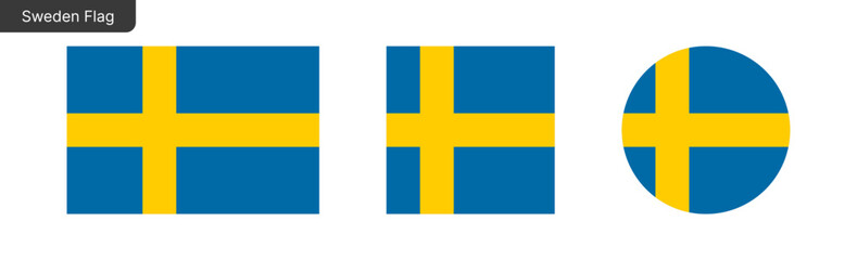 Sweden flag png vector. Sweden Square and round icon isolated on transparent PNG background. Sweden flag icon