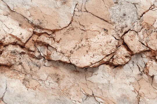 Close-up of a weathered stone surface with intricate cracks and textures, providing a detailed view of natural rock formations and geological patterns.