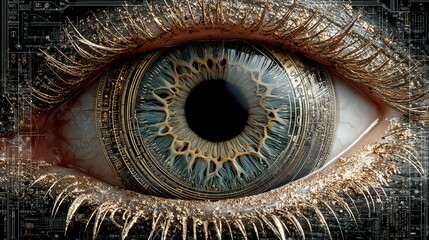 Digital iris design reflects precision vision testing like a camera shutter