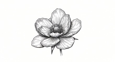 Obraz premium Detailed floral botanical illustration, an elegant monochromatic flower artwork