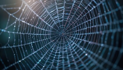 Intricate Close-up of a Dew Covered Spider Web with Sparkling Water Droplets in Natural Light