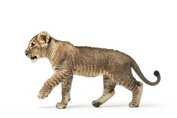 Obraz premium Young lion cub in profile view against a plain background.