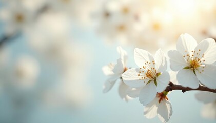 Fototapeta premium Delicate white blossoms against pure white, soft light , design, macro, serenity