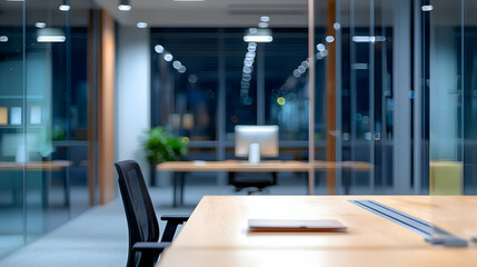 Empty Modern Office Workspace At Night