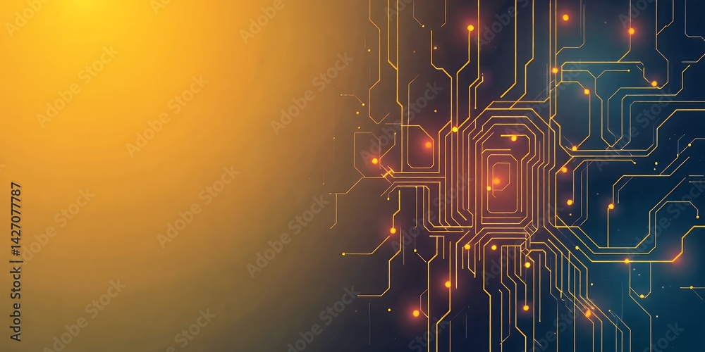 Poster abstract image of a circuit board with glowing connections on a gradient background design