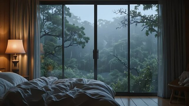 Rainy night view from bedroom.