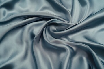 Obraz premium Soft, smooth, luxurious fabric drapes in a muted gray-blue. Wrinkled and flowing in elegant folds