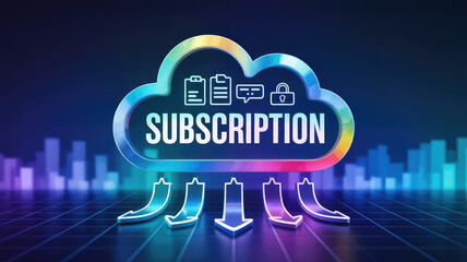 Digital Subscription: A vibrant and modern illustration representing the concept of digital subscriptions, highlighting its accessibility and features within the digital world. 