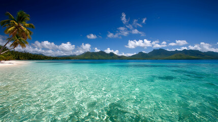 Fototapeta premium Tropical Beach Paradise With Turquoise Water And Palm Trees