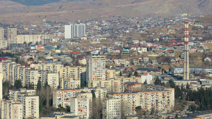 View of Tbilisi residential area from above in spring, Georgia