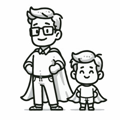 Obraz premium Happy dad and son wearing superhero capes in cartoon art