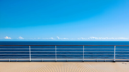 Cruise Ship Deck Over Ocean Blue Sky Panorama